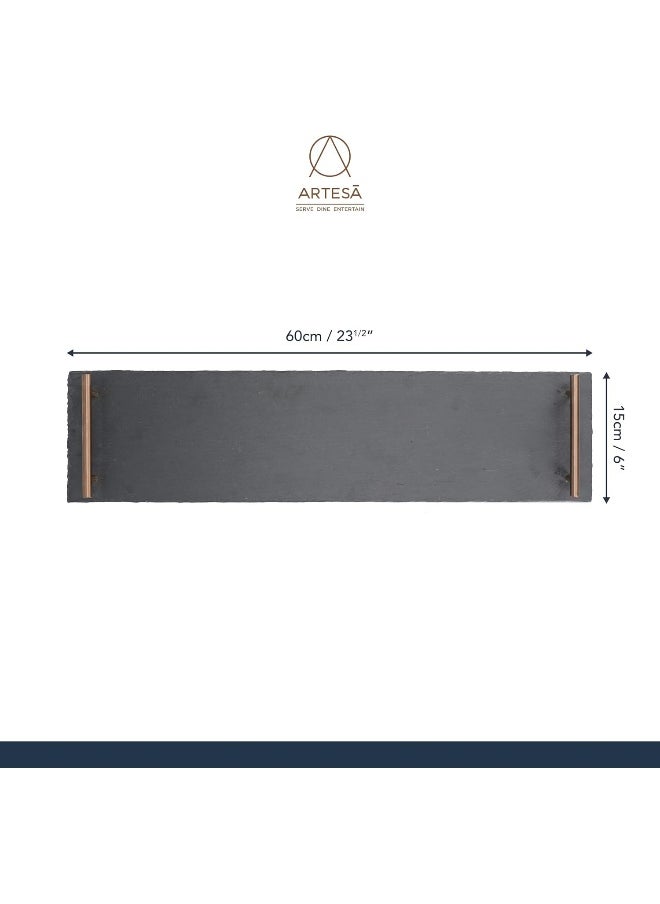 ARTESA - Artesa Kitchencraft Kitchen Craft Slate Serving Platter With Handles, 60 cm X 15 cm Size, Black, 60 X 15 X 3.5 cm - Image 1