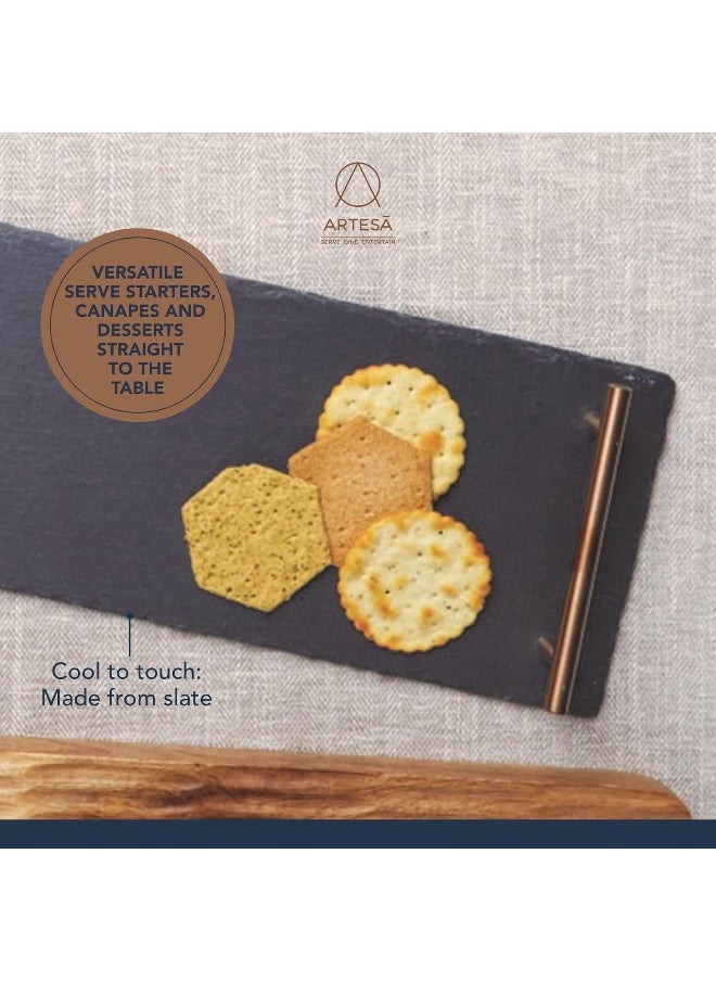 ARTESA - Artesa Kitchencraft Kitchen Craft Slate Serving Platter With Handles, 60 cm X 15 cm Size, Black, 60 X 15 X 3.5 cm - Image 1