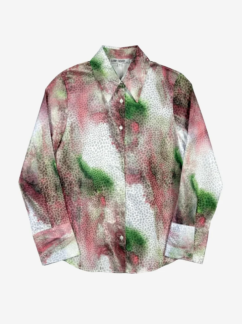 My Fashion Magenta Pink MY FASHION Abstract Print Buttoned Long Sleeve Shirt for Women | Best Price UAE