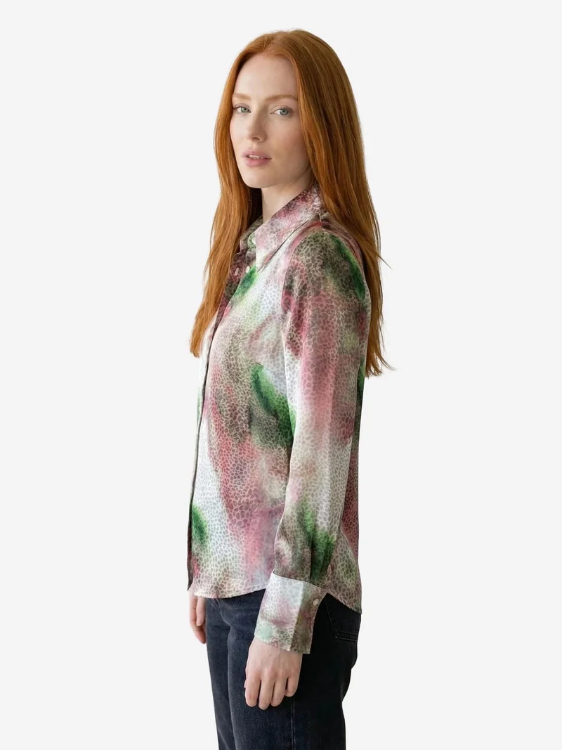 My Fashion Magenta Pink MY FASHION Abstract Print Buttoned Long Sleeve Shirt for Women | Best Price UAE