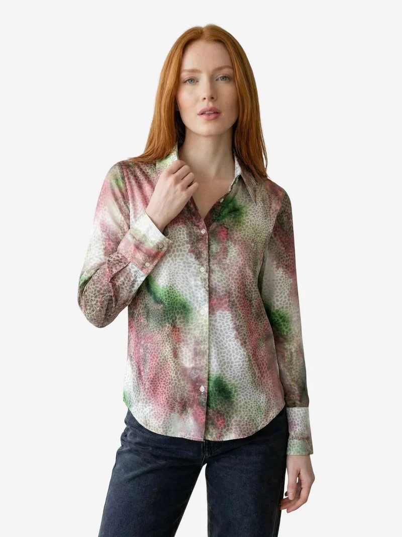 My Fashion Magenta Pink MY FASHION Abstract Print Buttoned Long Sleeve Shirt for Women | Best Price UAE