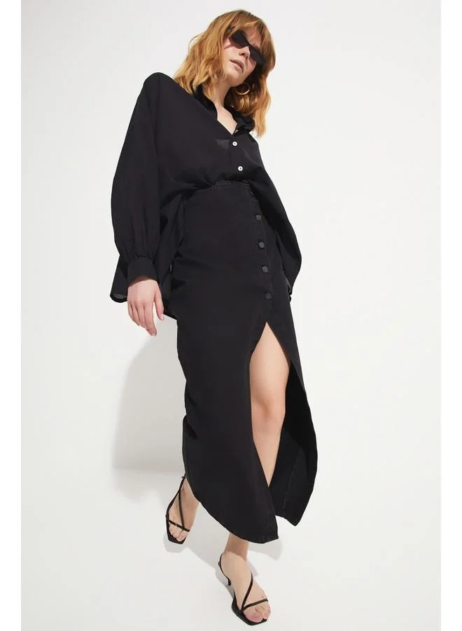 جون June Asymmetric Closure Jean Skirt Black