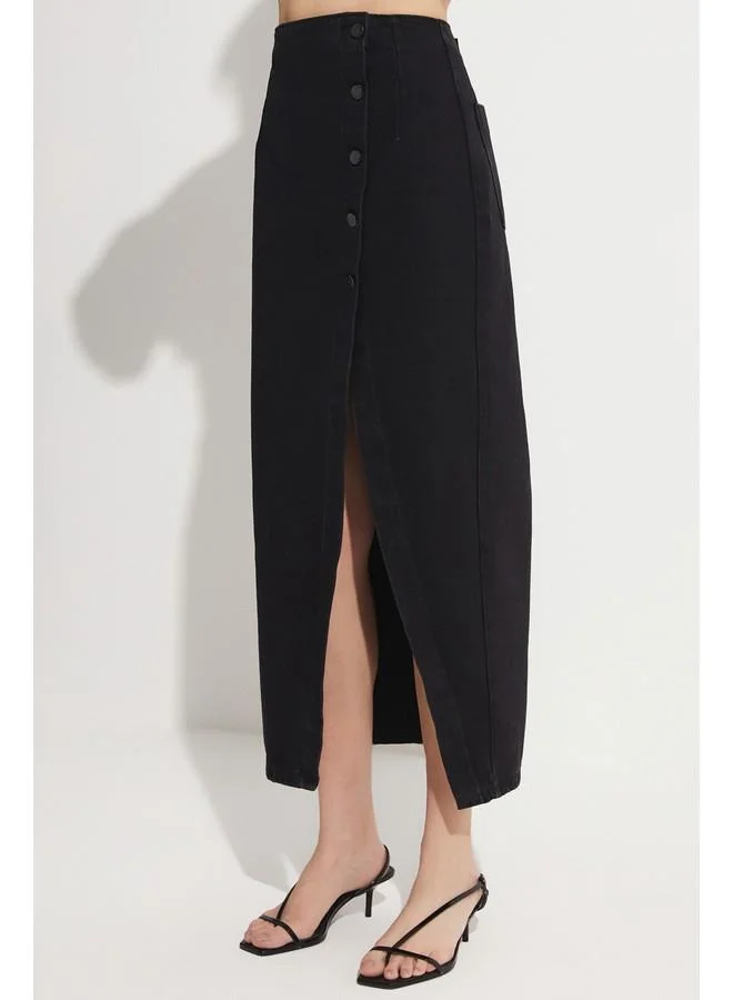 جون June Asymmetric Closure Jean Skirt Black