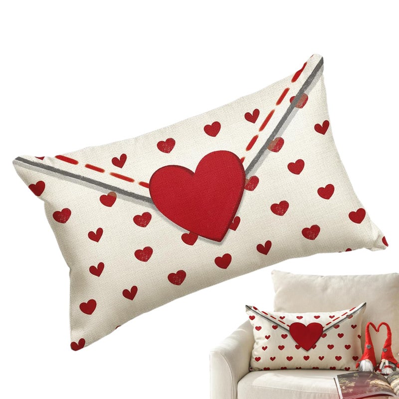Red And White Heart Couch Pillow Covers Soft Holiday Throw Pillowcases For Sofa Bedroom - Image 2