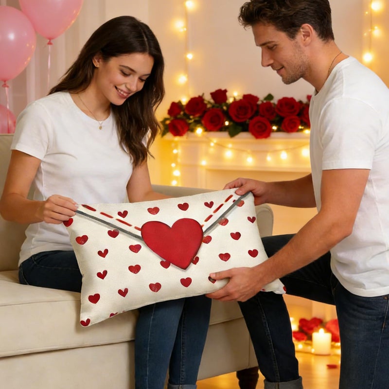 Red And White Heart Couch Pillow Covers Soft Holiday Throw Pillowcases For Sofa Bedroom - Image 4