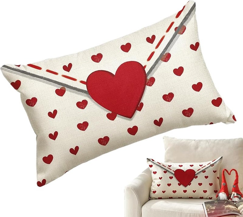 Red And White Heart Couch Pillow Covers Soft Holiday Throw Pillowcases For Sofa Bedroom - Image 1