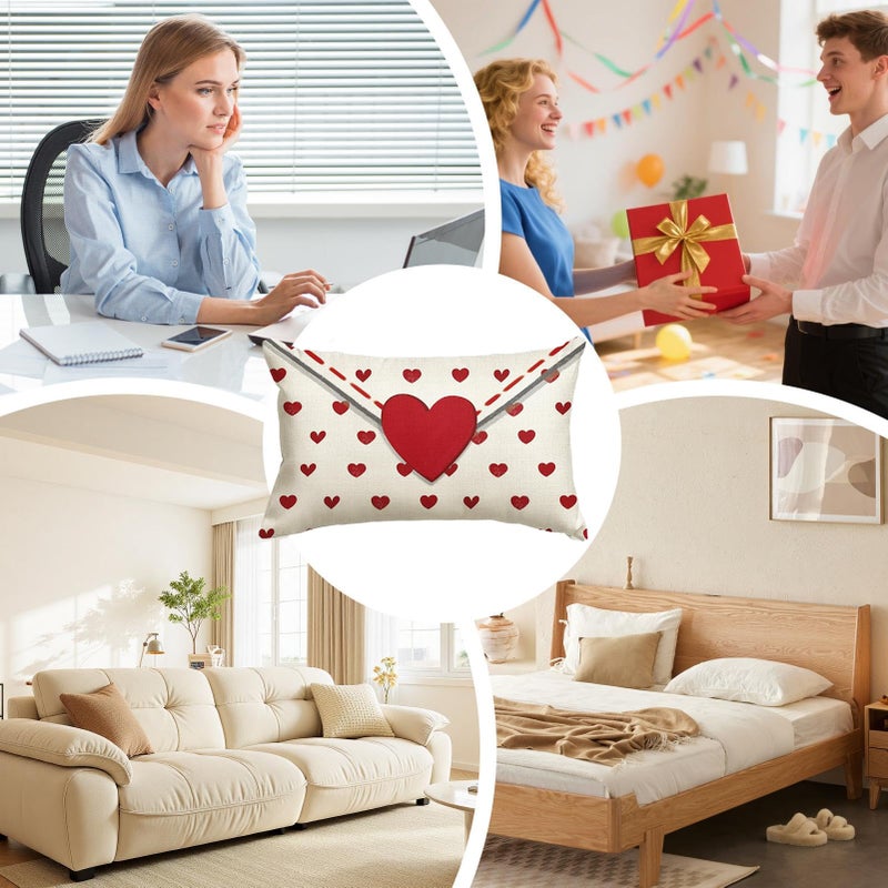 Red And White Heart Couch Pillow Covers Soft Holiday Throw Pillowcases For Sofa Bedroom - Image 5