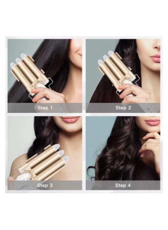 SHOPI 3 Barrel Curling Iron Professional Hair Curler Wand, Curling Tongs 3 Barrel Curly Hair Styling Tools Hair Wavers with Two Gear Temperature Control, Heated Ceramic Hair Crimpers Iron Hair Stylers for W  - Image 2