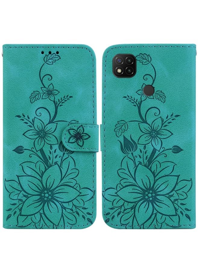 HuHa Case Cover For Xiaomi Redmi 9C Lily Embossed Leather Phone Case Green 