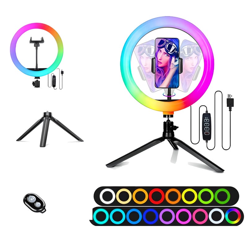 TRIPODTREE 10" Selfie Ring Light with 4" Desktop Tripod Stand & 1 Phone Holder, LED Ringlight with Dimmable Modes(RGB) for Makeup/Photography/Videos/Vlog/TikTok (STDLR10-V2) - Image 1