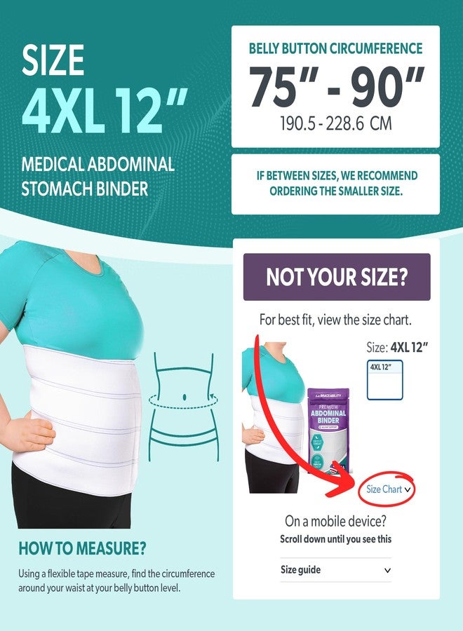 BraceAbility Plus Size Abdominal Binder for Post Surgery Recovery - Bariatric Stomach Hernia Belt, Post Partum Waist Binder, Diastasis Recti Obese Belly Support Band for Big Men and Women (4XL 12") - Image 2