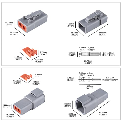 MUYI 3 Kits 2 Pin Way DTP Series Connector 14-12 AWG Waterproof Electrical Plugs IP65 Waterproof Heavy Duty Sockets Size 12 Terminal Pins Current Rating 25 Amps (DTP-2 PIN) - Image 2