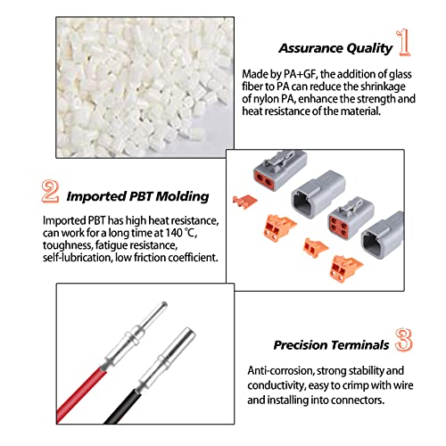 MUYI 3 Kits 2 Pin Way DTP Series Connector 14-12 AWG Waterproof Electrical Plugs IP65 Waterproof Heavy Duty Sockets Size 12 Terminal Pins Current Rating 25 Amps (DTP-2 PIN) - Image 4