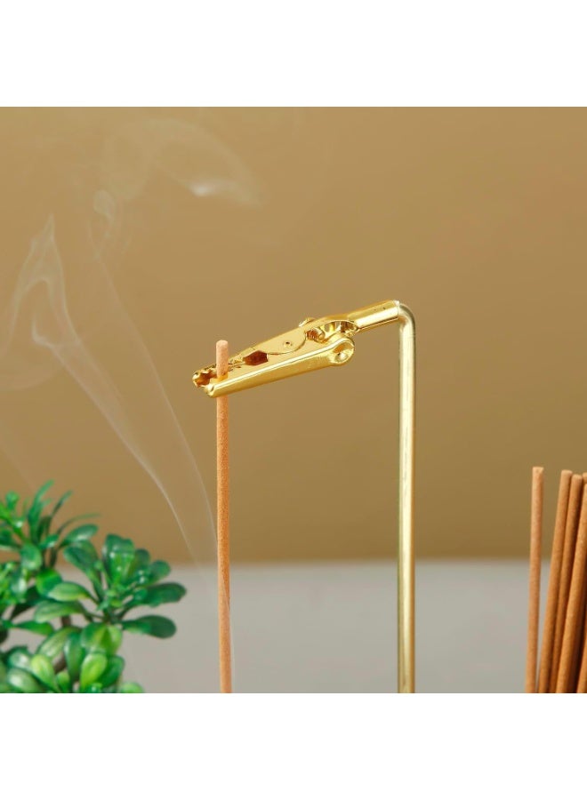 2-in-1 Incense Holder Set with Glass Cups, Wooden Base, Metal Clip Stand for Meditation, Yoga, Home Decor, Dark Wood - Image 2
