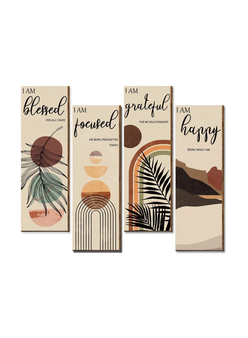 Captaintech , Boho Wall Art Prints, Mid Century Positive Abstract Wooden Prints, Minimalist Home Decor Prints for Kitchen, Bedroom, Living Room, No Frame, Set of 4 - Image 1