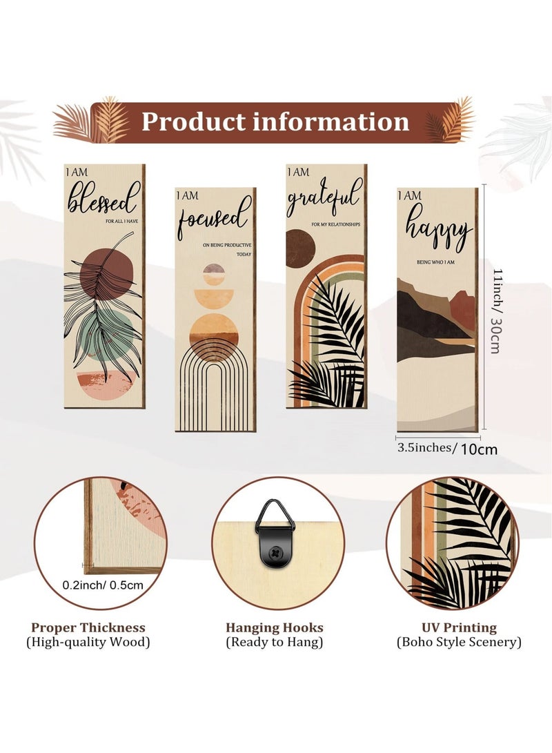 Captaintech , Boho Wall Art Prints, Mid Century Positive Abstract Wooden Prints, Minimalist Home Decor Prints for Kitchen, Bedroom, Living Room, No Frame, Set of 4 - Image 2