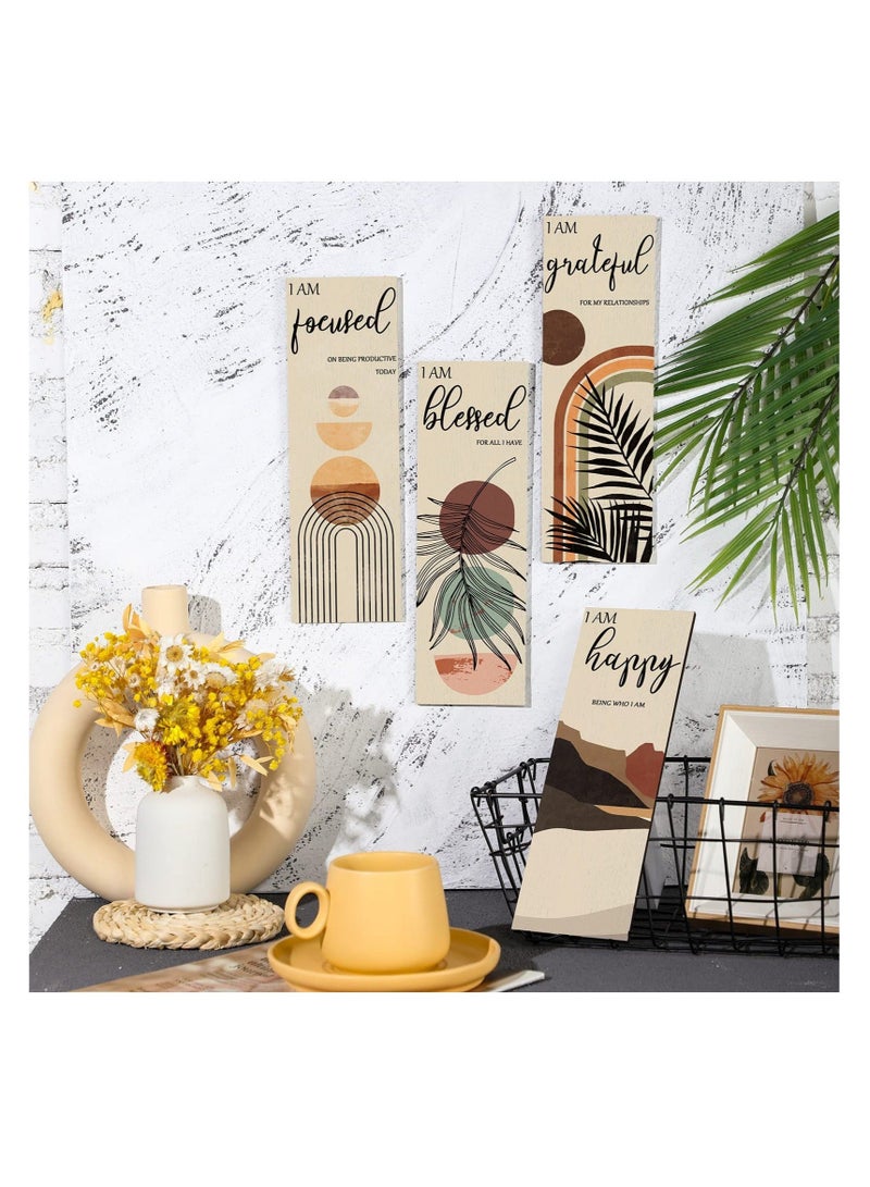 Captaintech , Boho Wall Art Prints, Mid Century Positive Abstract Wooden Prints, Minimalist Home Decor Prints for Kitchen, Bedroom, Living Room, No Frame, Set of 4 - Image 3