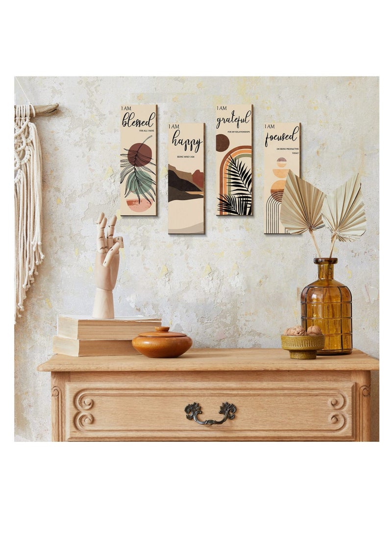 Captaintech , Boho Wall Art Prints, Mid Century Positive Abstract Wooden Prints, Minimalist Home Decor Prints for Kitchen, Bedroom, Living Room, No Frame, Set of 4 - Image 4