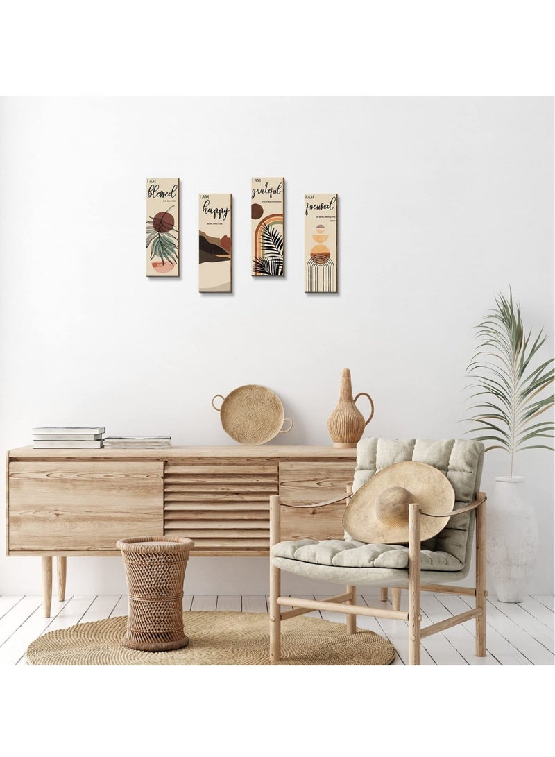 Captaintech , Boho Wall Art Prints, Mid Century Positive Abstract Wooden Prints, Minimalist Home Decor Prints for Kitchen, Bedroom, Living Room, No Frame, Set of 4 - Image 5