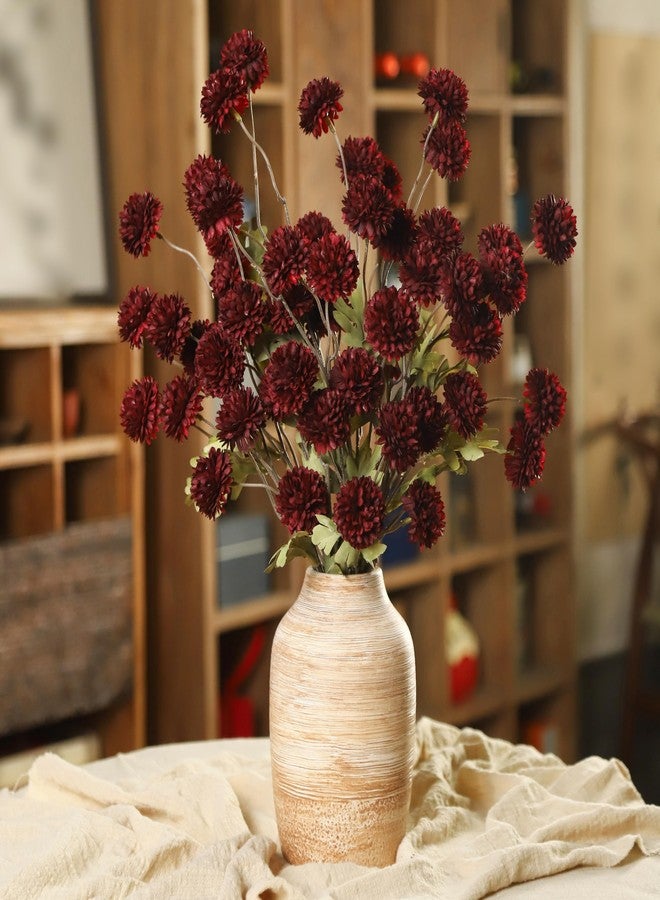 DuHouse 6pcs Artificial Flowers Faux Silk Pompon Mum,Silk Small Mini Chrysanthemum Ball with Stems for DIY Bouquets Centerpieces Vase Home Table Kitchen Decorations(Burgundy) - Image 5