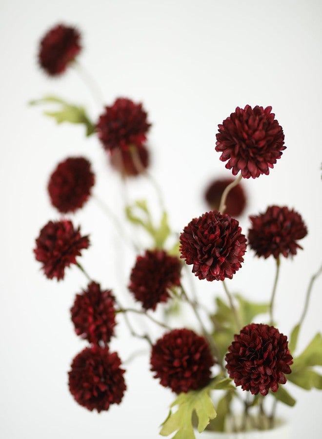 DuHouse 6pcs Artificial Flowers Faux Silk Pompon Mum,Silk Small Mini Chrysanthemum Ball with Stems for DIY Bouquets Centerpieces Vase Home Table Kitchen Decorations(Burgundy) - Image 3