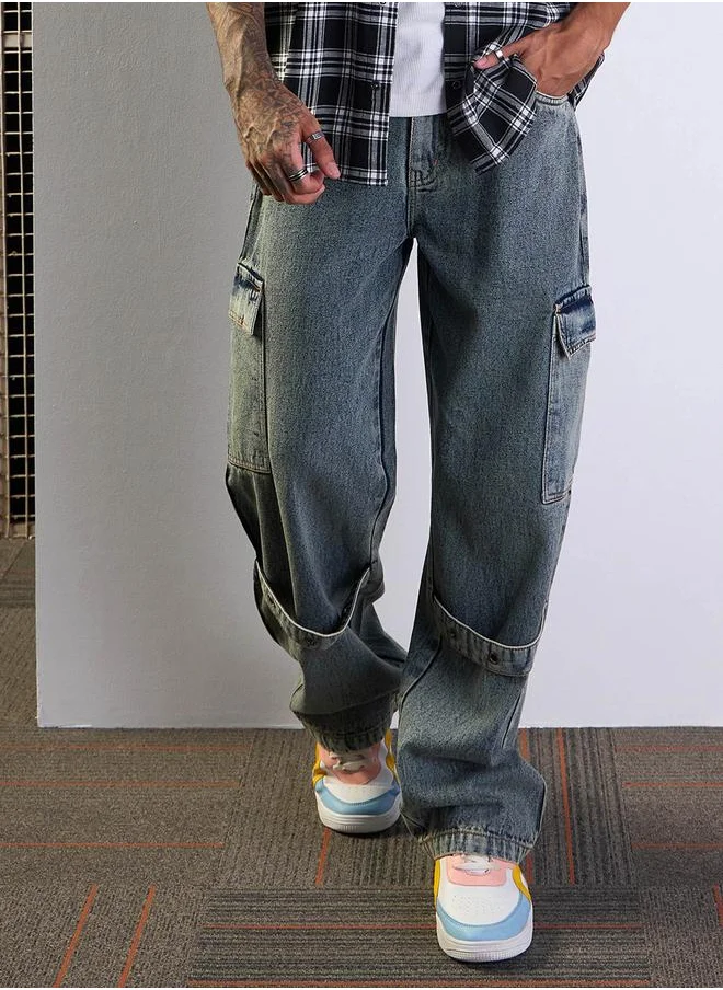 Mascln Sassafras Mascln Sassafras Mid Rise Washed Baggy Cargo Jeans