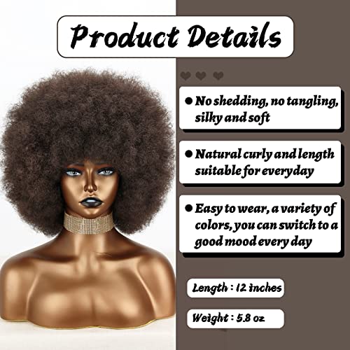 Xinran 8 inches 70s Afro Wigs for Black Women,Short Afro Kinky Curly Wig,Dark Brown Women Full Afro Kinky Wigs for Women - Image 2