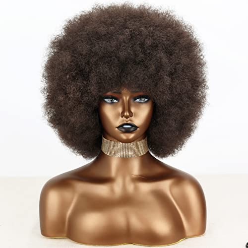 Xinran 8 inches 70s Afro Wigs for Black Women,Short Afro Kinky Curly Wig,Dark Brown Women Full Afro Kinky Wigs for Women - Image 1