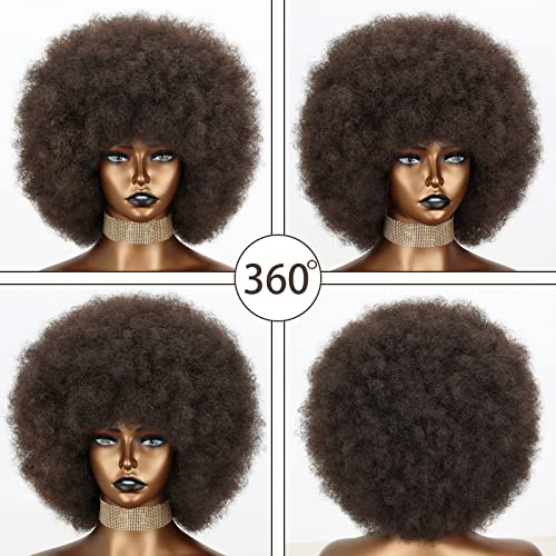 Xinran 8 inches 70s Afro Wigs for Black Women,Short Afro Kinky Curly Wig,Dark Brown Women Full Afro Kinky Wigs for Women - Image 5