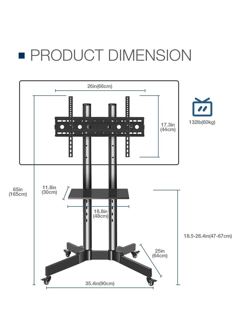 HYX Rolling Portable TV Stand – Adjustable Floor Stand for 32-75 Inch TVs with Stylish Design - Image 3