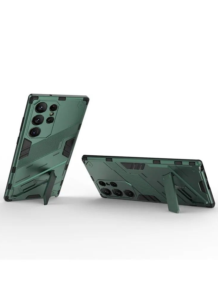 Color Fans Samsung Galaxy S23 Ultra Kickstand Phone Case Drop-proof Hybrid Protective Cover - Green - Image 2