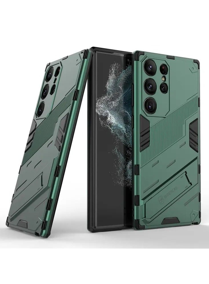Color Fans Samsung Galaxy S23 Ultra Kickstand Phone Case Drop-proof Hybrid Protective Cover - Green - Image 3