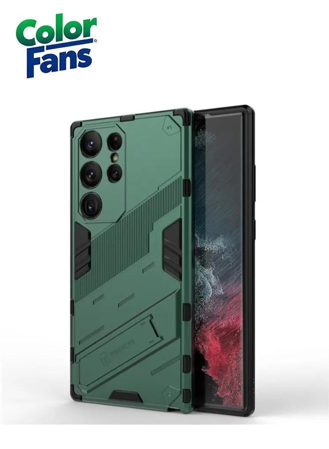 Color Fans Samsung Galaxy S23 Ultra Kickstand Phone Case Drop-proof Hybrid Protective Cover - Green - Image 1