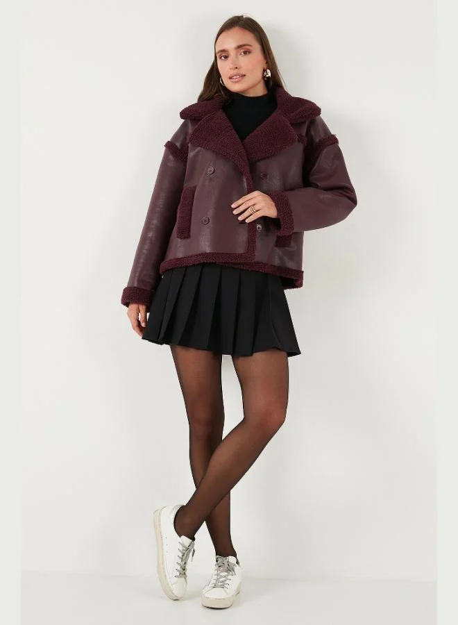 ليلا جاكيت جلد صناعي مبطن من ليلى للنساء