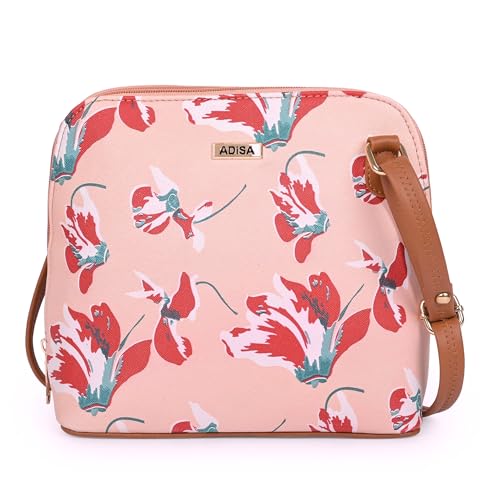 ADISA Women Girls Floral Print Faux Leather Sling Bag Crossbody (Pink) - Image 1