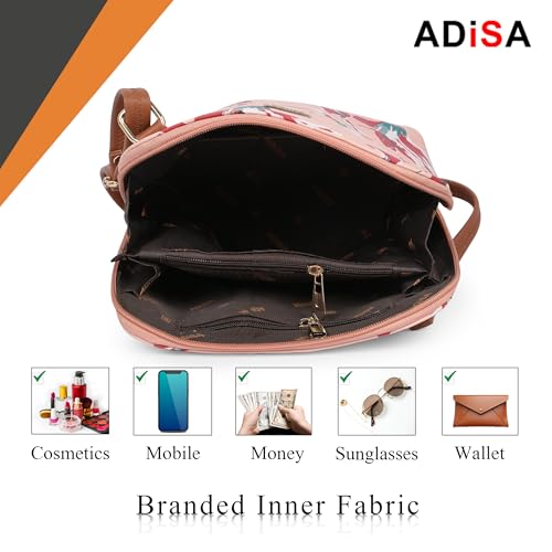 ADISA Women Girls Floral Print Faux Leather Sling Bag Crossbody (Pink) - Image 4