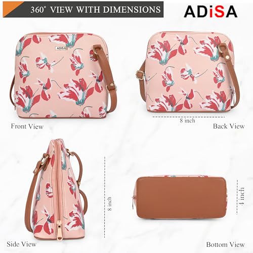 ADISA Women Girls Floral Print Faux Leather Sling Bag Crossbody (Pink) - Image 2