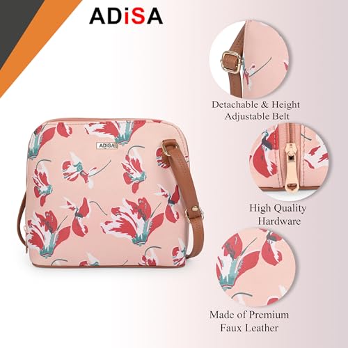 ADISA Women Girls Floral Print Faux Leather Sling Bag Crossbody (Pink) - Image 3