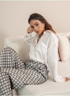 Borncelebs Polka Dots Pant and White Shirt Matching Set Spring Summer Formal Vacation Casual  - Image 2
