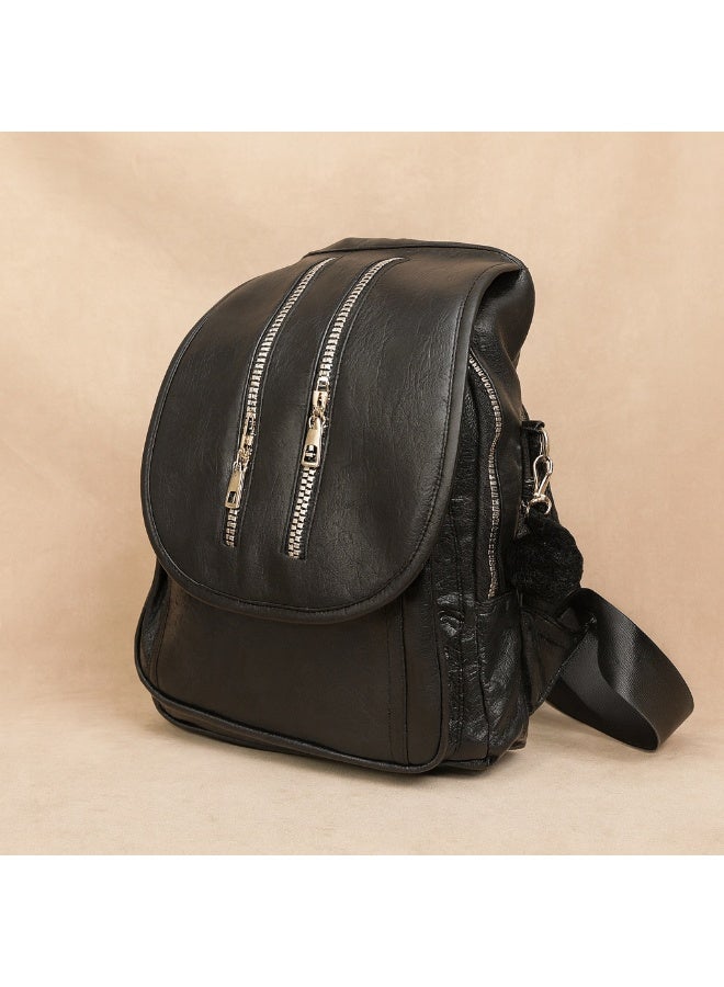 Women’s Black Leather Backpack for Daily Use – Multi-Pocket Design - Image 2