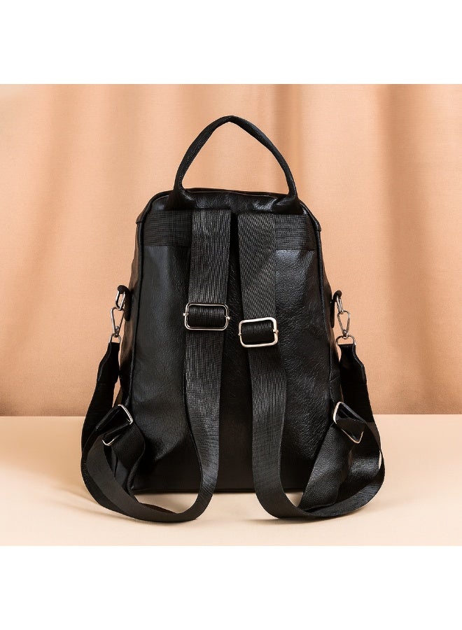 Women’s Black Leather Backpack for Daily Use – Multi-Pocket Design - Image 3