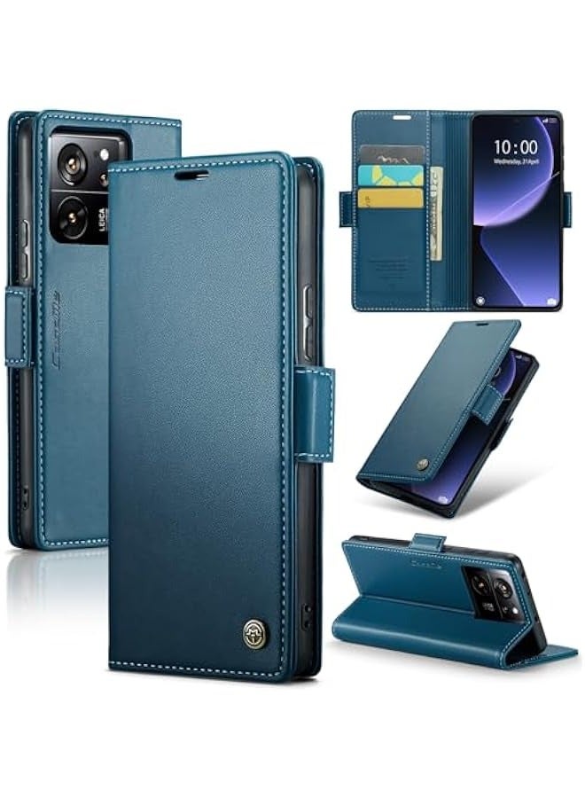 Premium Leather Wallet Case for Xiaomi 13T\/13T Pro - RFID Blocking, Magnetic Flip, Kickstand - Blue - Image 1