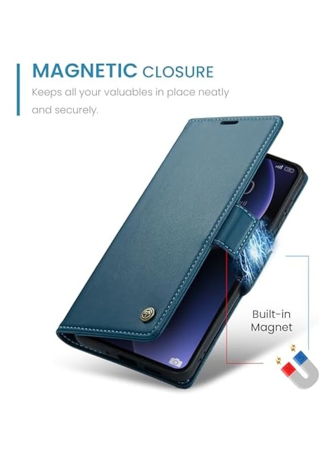 Premium Leather Wallet Case for Xiaomi 13T\/13T Pro - RFID Blocking, Magnetic Flip, Kickstand - Blue - Image 4