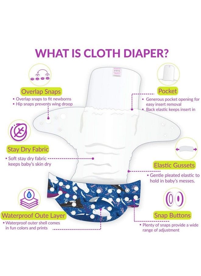 BEMBIKA - Baby'S Polyester Washable Reusable Adjustable Cloth Diapers With 5 Layer Bamboo Charcoal Insert (Whale) - Image 1