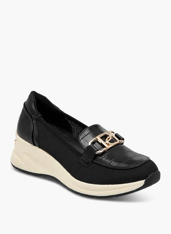 Women Panelled Slip-On Loafers with Metal Accent