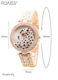 roaiss Women's Alloy Strap Bracelet Watch Analog Display Round Dial Quartz Watch with Leopard Head Pattern Decorated with Rhinestones 2 Pieces Luxurious Watch Set as Gift for Women, Rose Gold  - Image 5