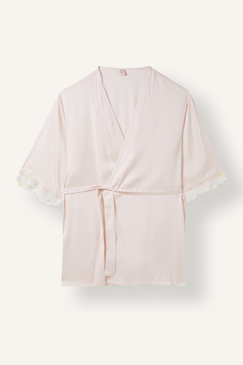 DeFacto Pink Woman Regular Fit Wrap Collar Satin Robe Casual - Image 1
