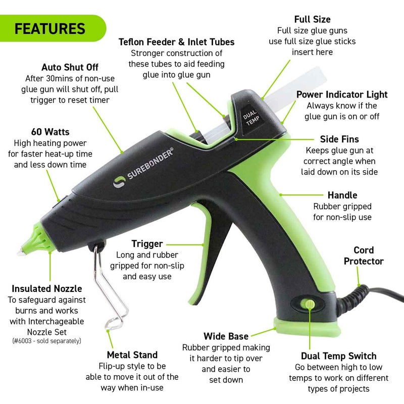 Surebonder Auto Shut Off Hot Glue Gun, Dual Temperature, Full Size, 1.5X Power of Full Size Glue Guns, Easy-Adjust Temp for Multiple Projects (Ultra Series DT-360F) - Image 3