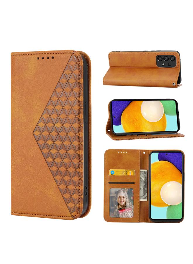 S-TOP Case For Samsung Galaxy A72 4G / 5G Cubic Grid Calf Texture Magnetic Closure Leather Phone Case - Image 1