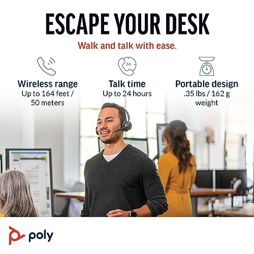 Poly Voyager 4320 UC Wireless Headset & Charge Stand - Noise-Canceling Wireless Headphones with Mic - Connect to PC via USB-C to USB-A Adapter, Cell Phone via Bluetooth, Microsoft Teams Certified - Image 4